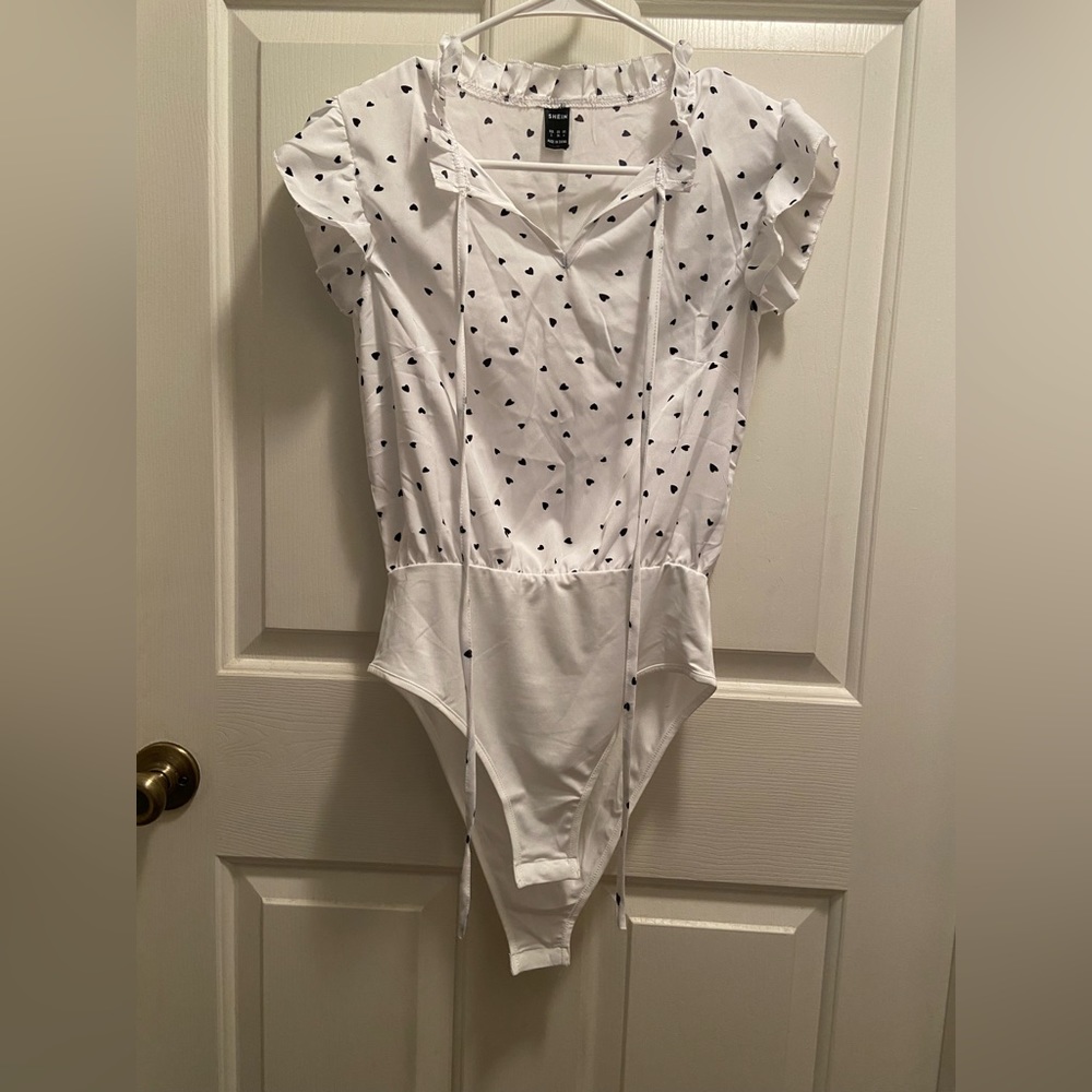 White with Black Heart Bodysuit